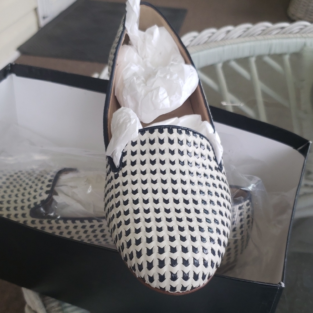 J.Crew Cleo‎ Woven Leather Women's Blue and White Loafers